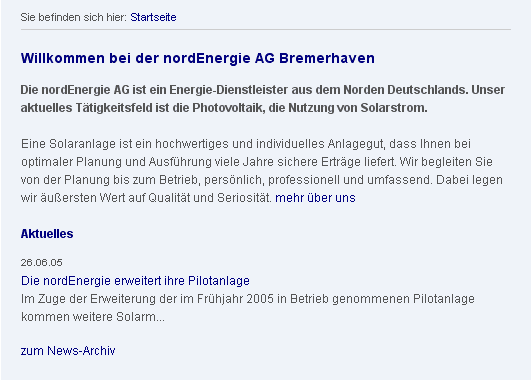 Screenausschnitt des Inhaltsbereiches