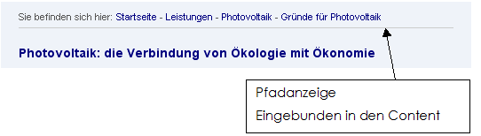 Pfadanzeige im Contentbereich